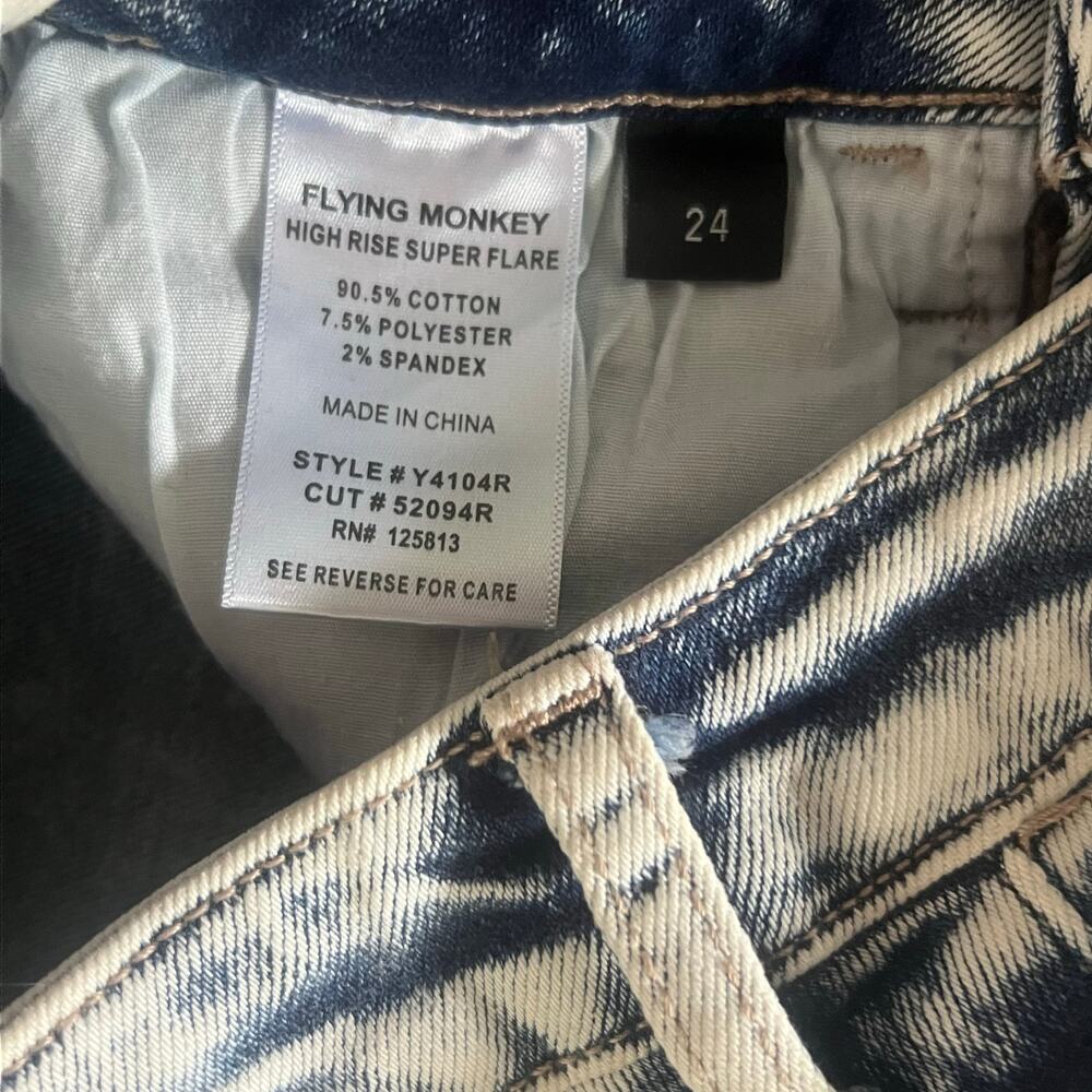 Flying Monkey High Rise Super Flare Jeans 24x32 Acid Wash Buckle NWT Edgy Y2K - Picture 5 of 6